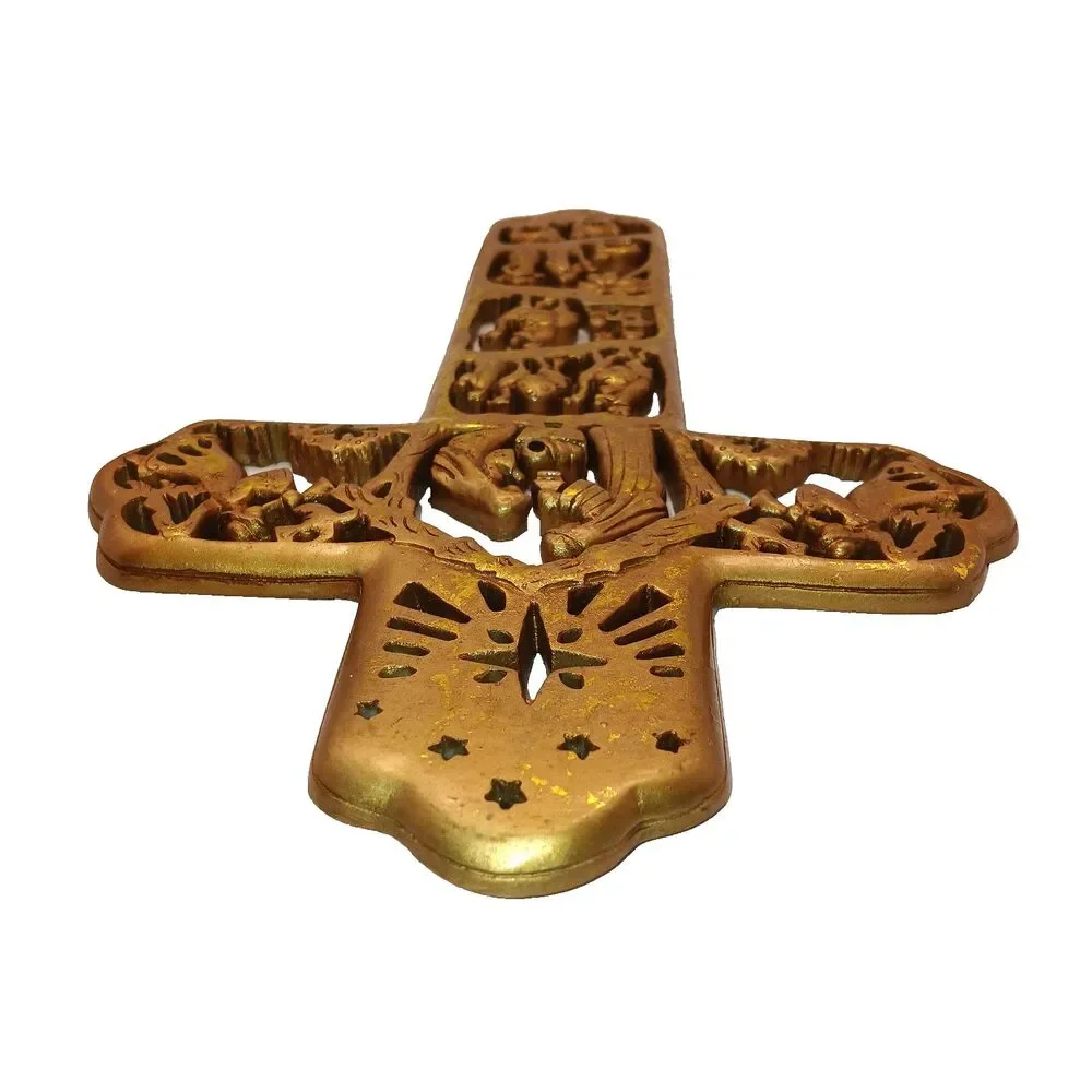 Christmas Cross Nativity Scene Wall Hanging Gilded R. Fogle Dicksons New in Box